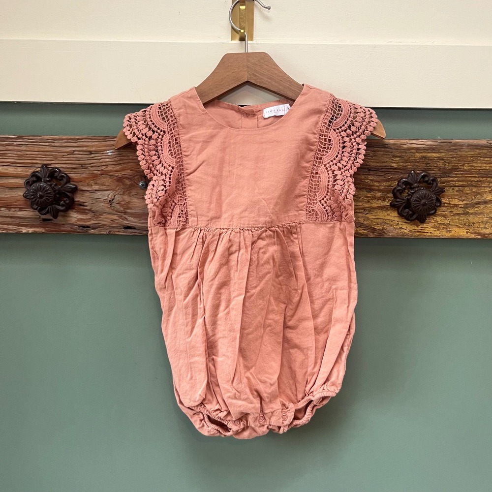 Jamie Kay‎ Girls Dusty Rose Lace Trim Organic Cotton Bubble Romper Size 3Y Boho